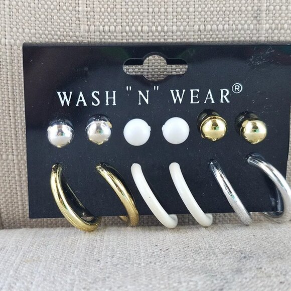 Wash and Wear Women Earrings Set of 6 Earrings White/Silver/Gold Fashion Jewelry - Picture 3 of 8